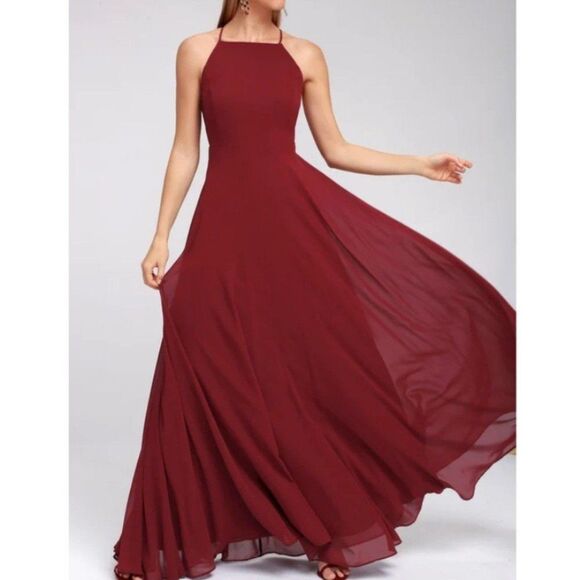 NWT Lulus | Mythical Kind of Love Wine Red Maxi Flowy Long Dress, Women's Small - Picture 11 of 11